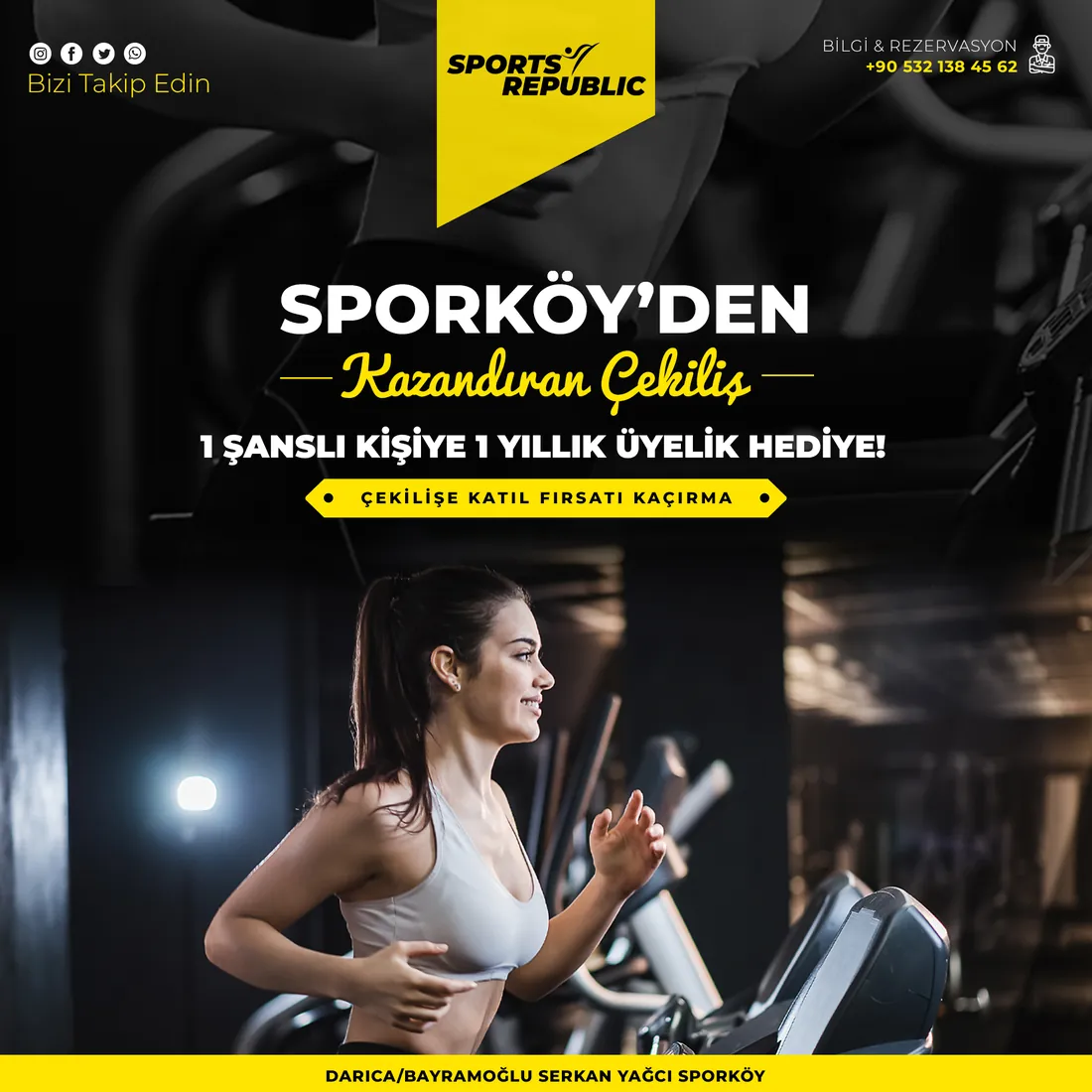 Social-Media-Post für ein Fitnessstudio: Gewinnspiel Jahresmitgliedschaft